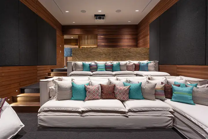 Tiered sofa seating in the cinema
