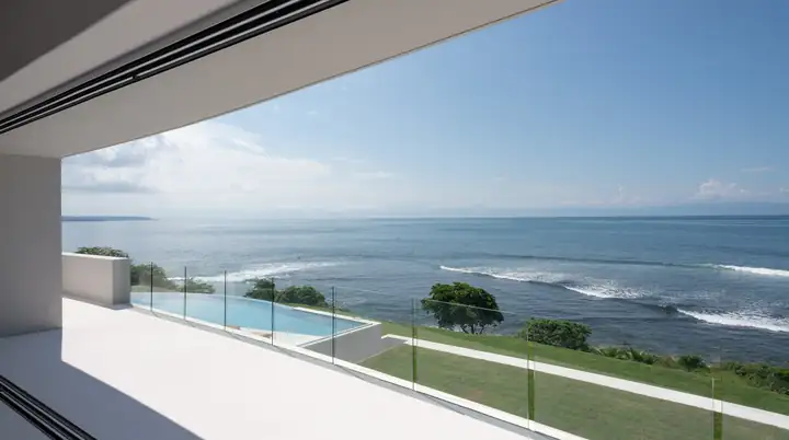 Master Suite 2: the view from the terrace over the infinity pool and the reef